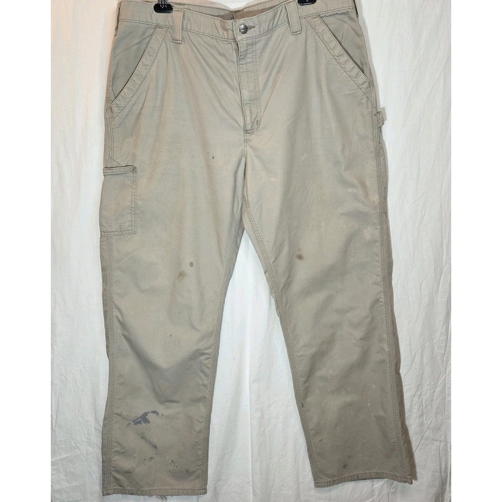 Carhartt Rugged Dungaree Fit Men's Utility Work Pants Khaki Paint Thrashed 40/32
